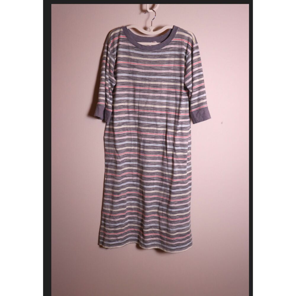Secret Treasures Women’s Striped Midi Nightgown Dress Small Gray Sleepwear